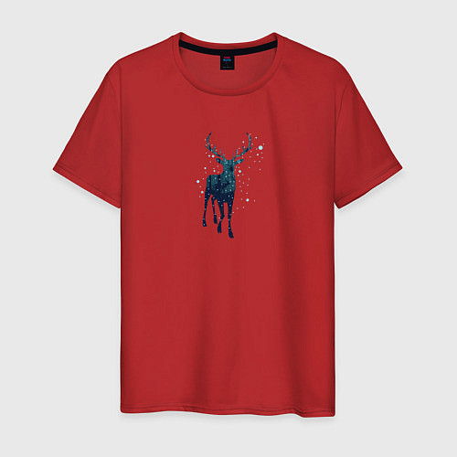 Мужская футболка Зимний лес в силуэте стоящего оленя / Красный – фото 1