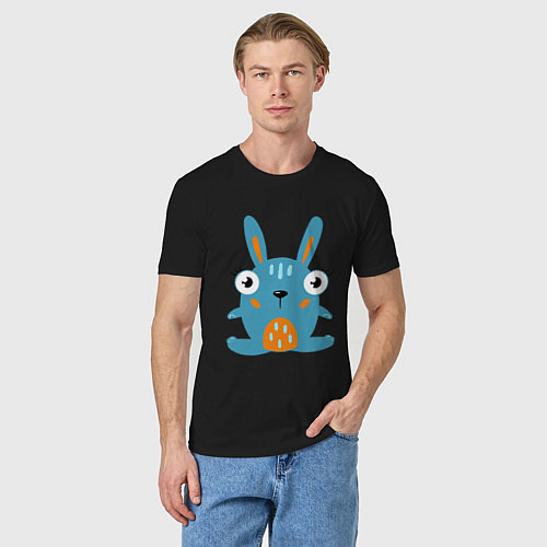 Мужская футболка Смешной круглый заяц, глазастый кролик / Черный – фото 3