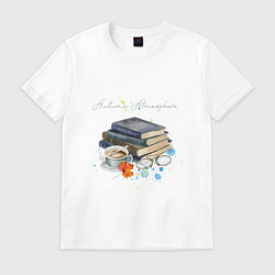 Футболка хлопковая мужская Autumn atmosphere with books and coffee, цвет: белый