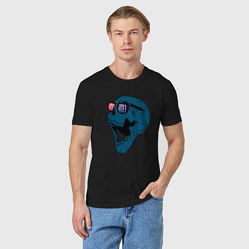 Мужская футболка Rock and roll blue skull / Черный – фото 3