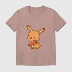 Футболка хлопковая мужская Кролик и морковка, цвет: пыльно-розовый