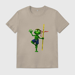 Футболка хлопковая мужская Лягушонок мастер боевых искусств, цвет: миндальный