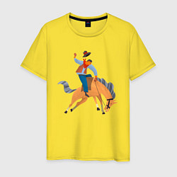 Футболка хлопковая мужская Наездник на лошадкe, цвет: желтый