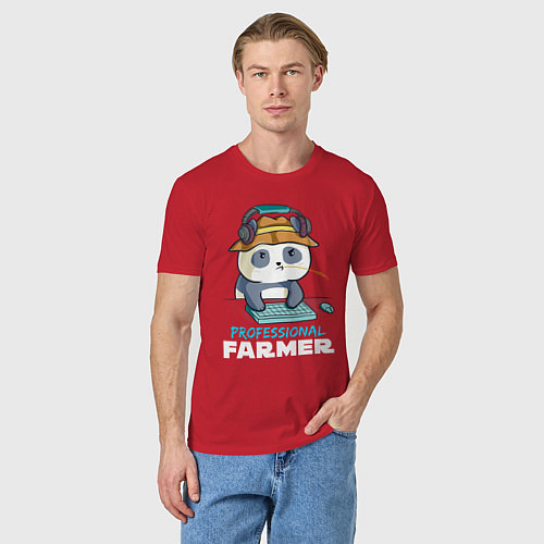 Мужская футболка Professional Farmer - панда геймер / Красный – фото 3
