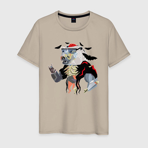 Мужская футболка Медведь - зомби, окруженный летучими мышами - Hall / Миндальный – фото 1