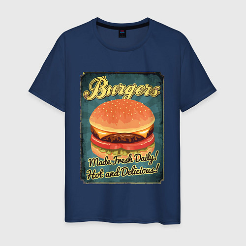 Мужская футболка Burgers - Made fresh daily! / Тёмно-синий – фото 1