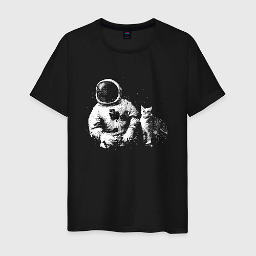 Мужская футболка Космонавт с котом / Черный – фото 1