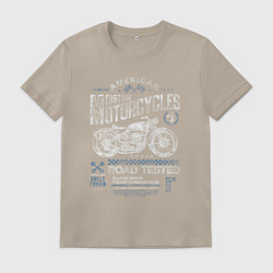 Футболка хлопковая мужская Мотоцикл ретро, цвет: миндальный