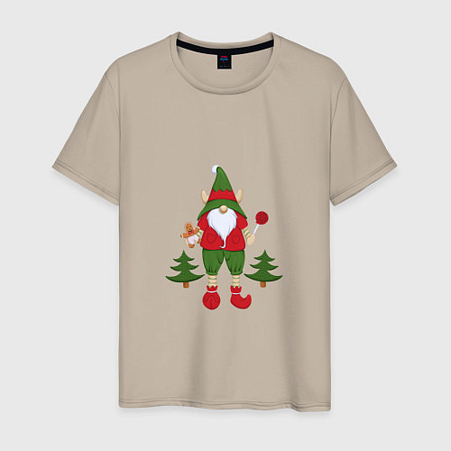 Мужская футболка Новогодний гном Рождество / Миндальный – фото 1