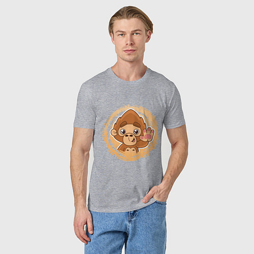 Мужская футболка Забавная обезьянка машет рукой / Меланж – фото 3
