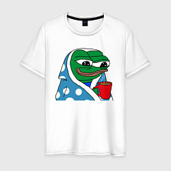 Футболка хлопковая мужская Frog Pepe мем, цвет: белый