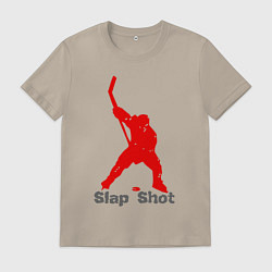 Футболка хлопковая мужская Щелчок выстрел - хоккеист, цвет: миндальный
