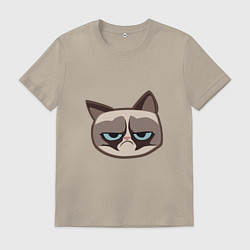 Футболка хлопковая мужская Мем недовольный кот, цвет: миндальный