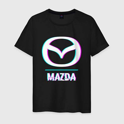 Мужская футболка Значок Mazda в стиле glitch / Черный – фото 1