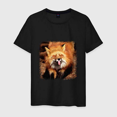 Мужская футболка Лиса показывает язык / Черный – фото 1