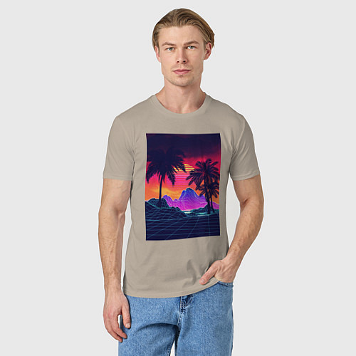 Мужская футболка Синтвейв пляж и пальмы / Миндальный – фото 3