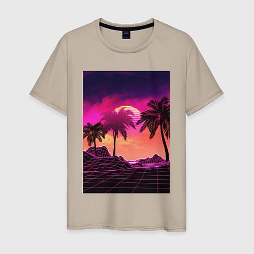 Мужская футболка Пальмы и пляж в розовом закате / Миндальный – фото 1