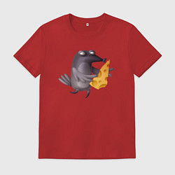 Футболка хлопковая мужская Ворона с сыром, цвет: красный