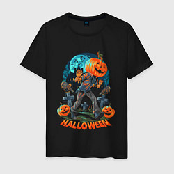 Футболка хлопковая мужская Halloween Pumpkin, цвет: черный