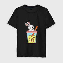 Футболка хлопковая мужская Кролик с напитком, цвет: черный
