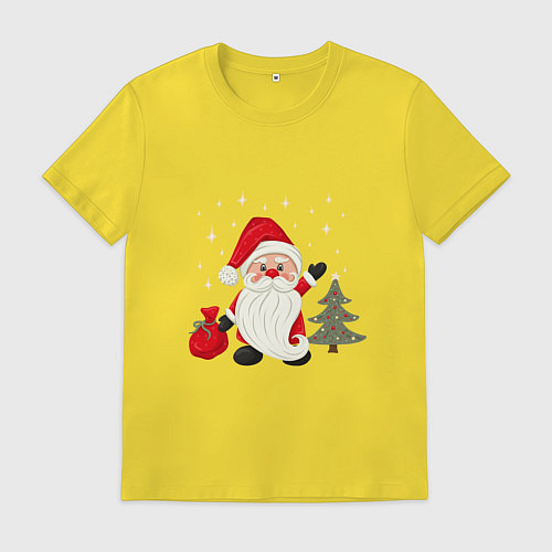 Мужская футболка Дед Мороз с подарками Новый год / Желтый – фото 1