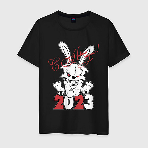 Мужская футболка С Новым годом! Злой кролик 2023 / Черный – фото 1