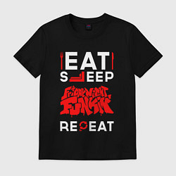 Футболка хлопковая мужская Надпись eat sleep Friday Night Funkin repeat, цвет: черный
