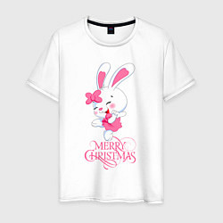 Футболка хлопковая мужская Cute bunny, merry Christmas, цвет: белый