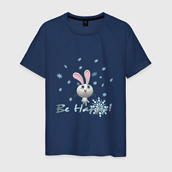 Футболка хлопковая мужская Год кролика Надпись Будь счастлив, цвет: тёмно-синий