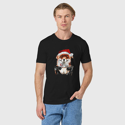 Мужская футболка Christmas smile foxy / Черный – фото 3
