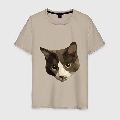 Мужская футболка Полигональный котейка голова / Миндальный – фото 1