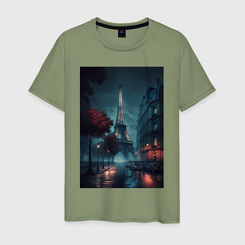 Мужская футболка Нейросеть - Ночной Париж / Авокадо – фото 1