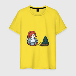 Футболка хлопковая мужская Снеговик с елкой, цвет: желтый