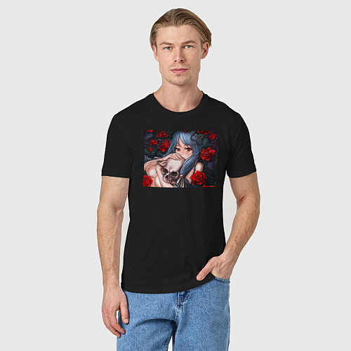 Мужская футболка Аниме девушка с черепом / Черный – фото 3
