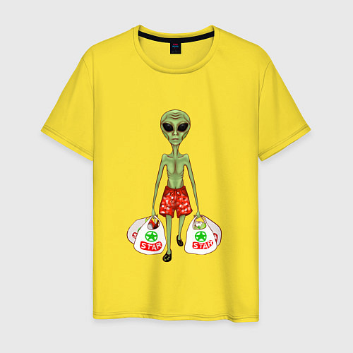 Мужская футболка Пришелец на земле с покупками / Желтый – фото 1