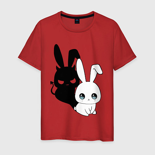 Мужская футболка Милый кролик - ангелочек или дьяволёнок? / Красный – фото 1