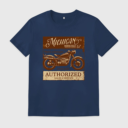 Мужская футболка Ретро мотоцикл гранж / Тёмно-синий – фото 1