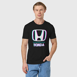 Футболка хлопковая мужская Значок Honda в стиле glitch, цвет: черный — фото 2
