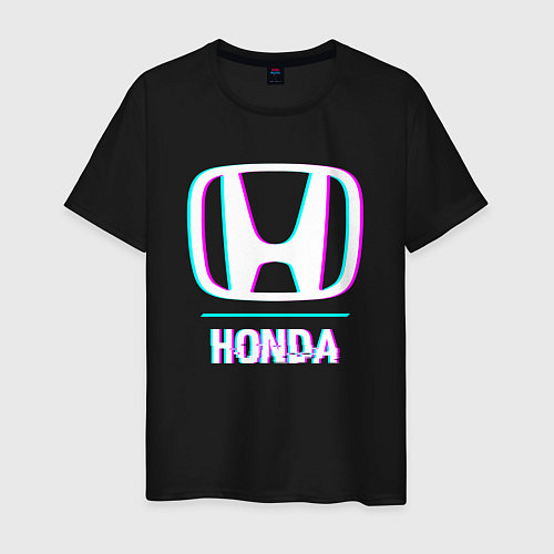 Мужская футболка Значок Honda в стиле glitch / Черный – фото 1