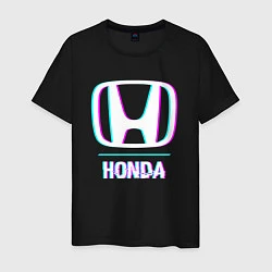Футболка хлопковая мужская Значок Honda в стиле glitch, цвет: черный
