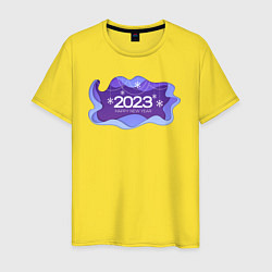 Футболка хлопковая мужская Новый год 2023 объёмный арт, цвет: желтый