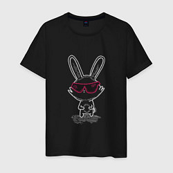 Футболка хлопковая мужская Кролик в розовых очках, цвет: черный