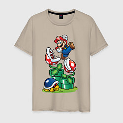 Футболка хлопковая мужская Ретро Марио, цвет: миндальный