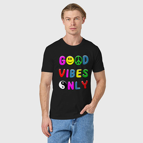 Мужская футболка Good vibes only / Черный – фото 3
