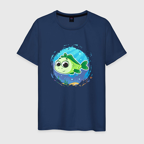 Мужская футболка Мультяшная зелёная рыбка / Тёмно-синий – фото 1