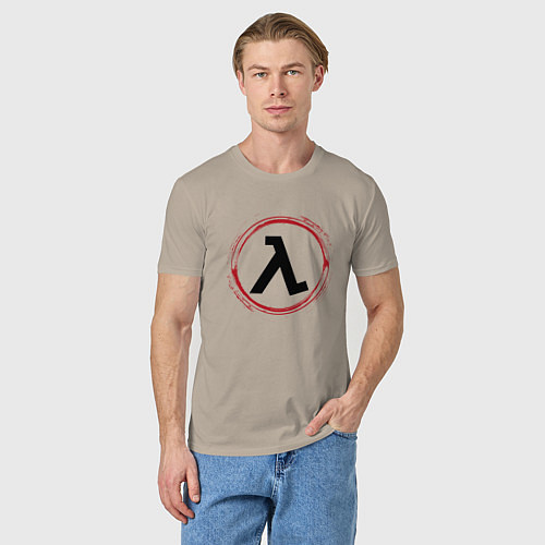 Мужская футболка Символ Half-Life и красная краска вокруг / Миндальный – фото 3