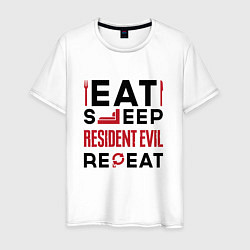 Футболка хлопковая мужская Надпись: eat sleep Resident Evil repeat, цвет: белый