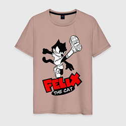 Футболка хлопковая мужская Cat Felix - footballer, цвет: пыльно-розовый