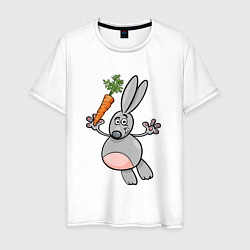 Футболка хлопковая мужская Заяц с морковкой в полете, цвет: белый