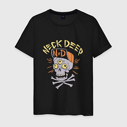 Футболка хлопковая мужская Neck Deep band панк рок - череп в кепке, цвет: черный